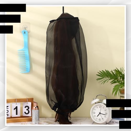 Loopeer 6 Pcs Wig Storage Bag Adjustable Wig Cover with Drawstring,Black - Image 3