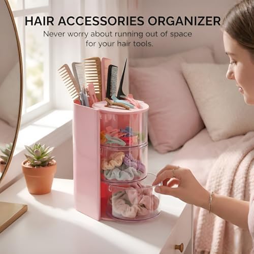 Hair Accessories Organizer, 3-Tier Vanity Caddy, Pink - Image 5