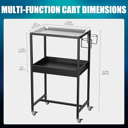 POARMEEY 2-Tier Stainless Steel Tray Tattoo Cart with Wheels - Image 2