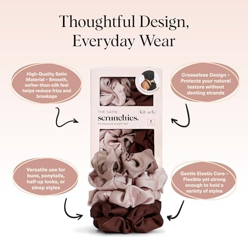 Kitsch Satin Scrunchies for Women - Hair Ties No Damage - Cameo, 5pcs - Image 4