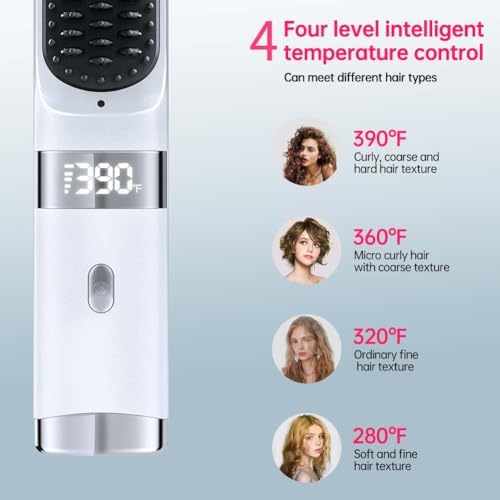 Cordless USB-C Hair Straightener Brush FastHeat(White) - Image 2