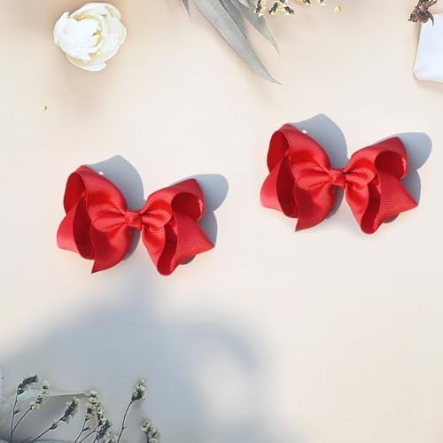 2 PCS 6inchs Hair Bows for Girls Grosgrain Ribbon Hair Bow Alligator Clips Hair Accessories for Baby Girls Toddlers(Red) - Image 2