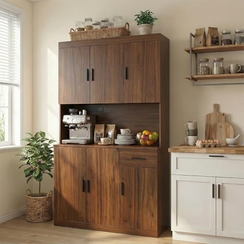 DIYART 71 Inch Rustic Brown Pantry Cabinet with Power Outlet, Heavy-Duty Freestanding Kitchen Storage Organizer with Reinforced Frame, Pantry Hutch for Kitchen, Dining Room, Living Room by DIYART