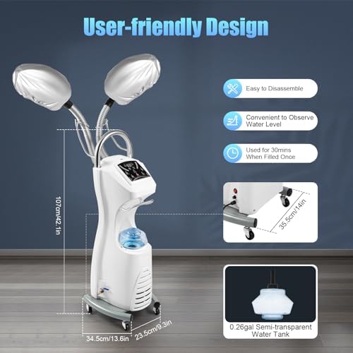 7 in 1 Professional Stand Hair Steamer Hair Dryer, 700W Freestanding Hair Salon Dryer Hair Dryer Hooded Hair Treatment Floor Rolling with Wheels, Perming Hairdress Salon SPA Machine - Image 5