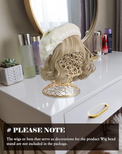 CHADWICK 21-Inch Openwork Metal Ring Mannequin Head Stand, Gold - Image 2
