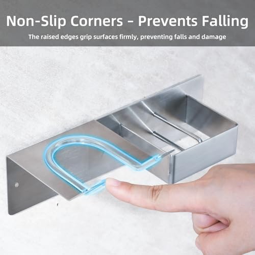 Hair Dryer and Straightener Holder, Upgraded Hair Straightener Holder with Cable Hook, Stainless Steel Universal Hair Dryer Wall Mount Waterproof for Bathroom Space-Saving Silver - Image 4