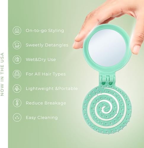 Mini Detangler Travel Hair Brush with Mirror, Makaron Hair Brushes for Women, Men and Kids, Unique 3D Flexible Design for All Hair Types, Styling Accessory, Travel Essentials for Women (MINT) - Image 3