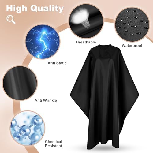 Hair Cutting Cape with Adjustable Snap Closure, Professional Barber Cape, Haircut Salon Supplies for Men and Women - 57" x 51"(Black) - Image 3