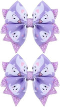 Glitter Halloween Hair Bows for Girls,2 Pack 3.5in Purple Ghost Print Grosgrain Ribbon Bow Clips Alligator Pins for Toddler Kids Teens Women Trick or Treat Gift Party Wear Dress Accessory by KCHIES-AccessoryCollection