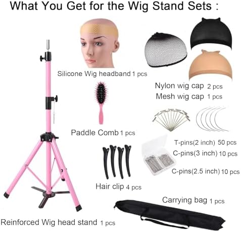 Heavy Duty Pink Wig Stand Tripod, 55" Mannequin Head Stand Tripod - Image 5
