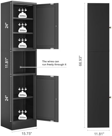 Bevivog Metal Bathroom Storage Cabinet Freestanding, 67" Tall Narrow Pantry Cabinet with Shelves for Kitchen, Skinny Metal Pantry with Hutch, 16" Wide Slim Cabinet for Small Spaces - Image 3