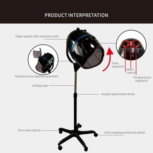Salon Hair Dryer with Wall Arm,Wall Mount Hooded Hair Dryer for Salon Home, Professional Hair Color Processor, Temperature Angle Height Adjustable,60-Minute Timing,Standing - Image 5
