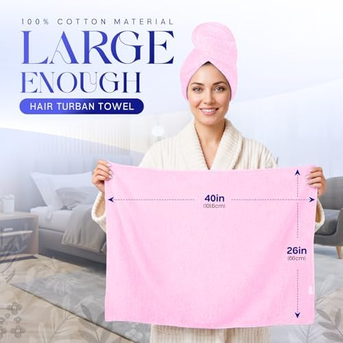 Lili&James Cotton Hair Towel Wrap for Women/Kids | Quick Dry, Soft & Absorbent Hair Wrap Towels with Double Button (Pack of 1, Pink Large) - Image 2