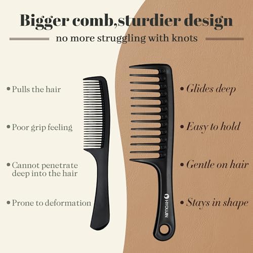 HYOUJIN Large Wide Tooth Comb Detangling for Curly,Wet,Dry Hair,Black - Image 6