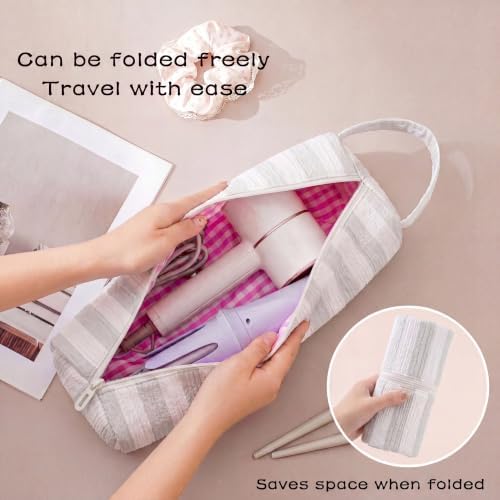 RSRSLEII Striped Hair Tools Travel Bag, Portable&Foldable, Gray&White - Image 4