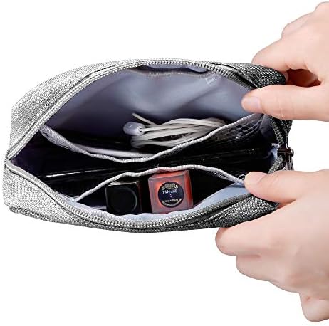 E-Tree Small Makeup Bag, Cosmetic Toiletry Skin Care Make up Little Items Pouch for Purse, Zipper Mini Tech Charger Cable Electronic Organizer Case, Travel Accessories for Women Men Teen, Grey - Image 3