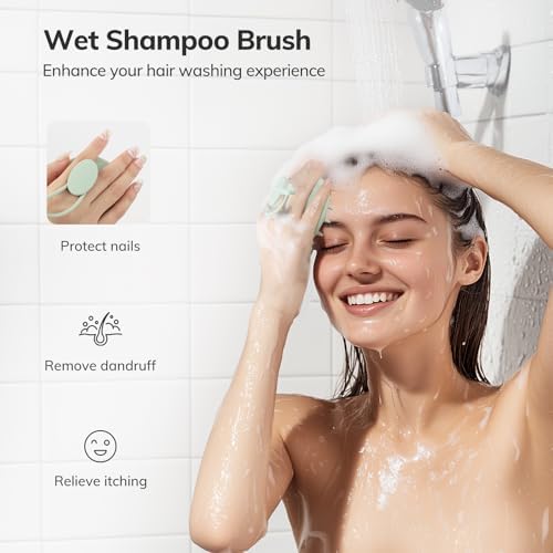 Sndyi Silicone Scalp Massager Shampoo Brush, Hair Scrubber with Soft Silicone Bristles, Scalp Scrubber/Exfoliator for Dandruff Removal, Wet Dry Scalp Brush for Hair Growth & Scalp Care, Mint Green - Image 4