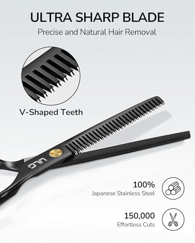 ULG Professional Thinning Shears for Hair Cutting - 6.5’’ Hair Thinning Scissors, Ultra Sharp Japanese Stainless Steel, Ergonomic Handle for Barbers, Stylists, Salon & Home Use, Black - Image 5