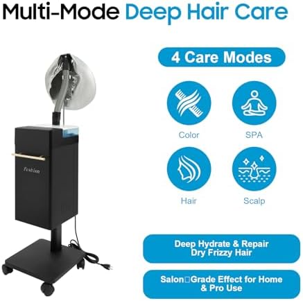 Hooded Hair Steamer, Professional Nano Standing Steamer for Hair Scalp Treatment Dye Perm, with Wheels (Black) - Image 2