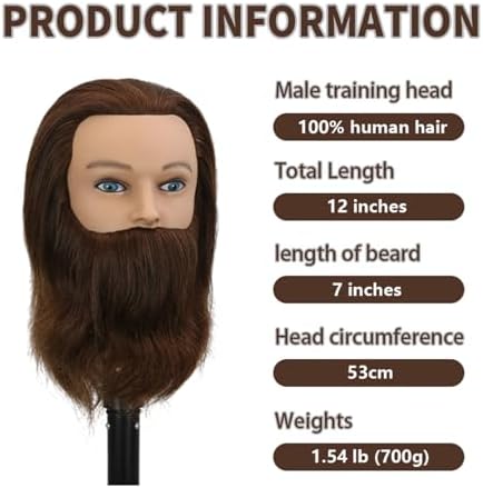 Sirydtm12" Barber Mannequin Head Male 100% Real Hair Blue eyes Mannequin Head with Human Hair Styling Practice Doll Head for Practicing Haircut & Hairdresser Manikin Doll Head With Free Clamp Stand(4) - Image 3