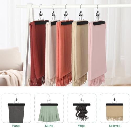 TOPIA HANGER 24 Pack Wooden Pants Hangers, Hair Extension Hangers Non Slip Skirt Hanger Wood Clamp with Velvet Padded 360° Swivel Hook for Jeans, Skirts, Trousers, Wigs Black CT68B - Image 5