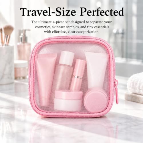 Weewooday 4Pcs Mesh Makeup Bag, Pink, Small, Classic - Image 5