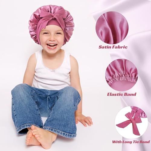 Silk Bonnet for Kids, Satin Hair Bonnet for Sleeping with Tie Band - Image 5
