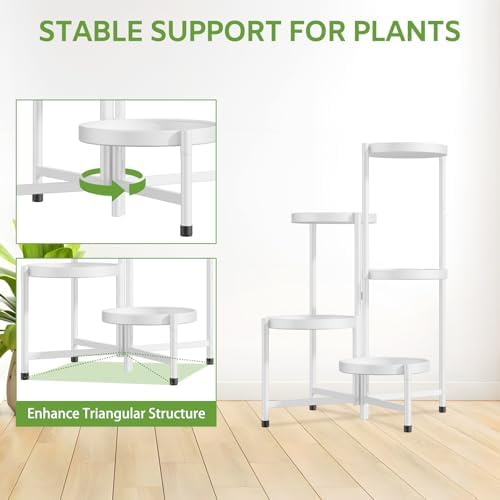 5 Tier Large Plant Stand Indoor Outdoor, 10 In Wide Tray, White - Image 5
