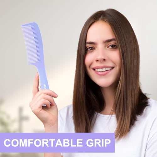RHOS Medium Tooth Detangling Comb Set for Curly/Straight/Short/Thick Hair, Wet & Dry Use - Pink & Purple - Image 4
