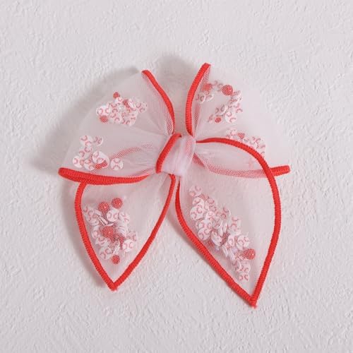 Baseball Mesh Tulle Bow Hair Clips for Cheerleader Girls Women,4 Inch White Softball Shaker Fable Bow Alligator Barrettes,Game Day School Sport Season Hair Accessory Player Gift - Image 6