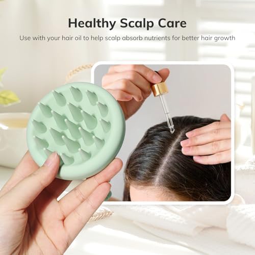 Sndyi Silicone Scalp Massager Shampoo Brush, Hair Scrubber with Soft Silicone Bristles, Scalp Scrubber/Exfoliator for Dandruff Removal, Wet Dry Scalp Brush for Hair Growth & Scalp Care, Mint Green - Image 3