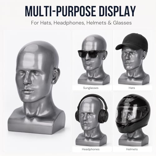 Male Mannequin Head 13.7", Silver Gray Wig Hat Display Stand - Image 7