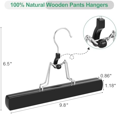 TOPIA HANGER 12 Pack Wooden Pants Hangers, Hair Extension Hangers Non Slip Skirt Hanger Wood Clamp with Velvet Padded 360° Swivel Hook for Jeans, Skirts, Trousers, Wigs CT67B - Image 3