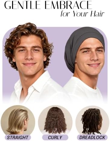 OLESILK 100% Mulberry Silk Bonnet for Sleeping, Mens Bonnet for Curly Hair, 100% Real Silk for Frizzy Hair, Dark Grey - Image 3