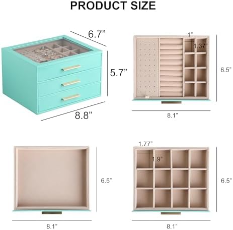 Frebeauty Jewelry Box for Women,Clear Lid Jewelry Organizer with 3 Drawers - Image 3