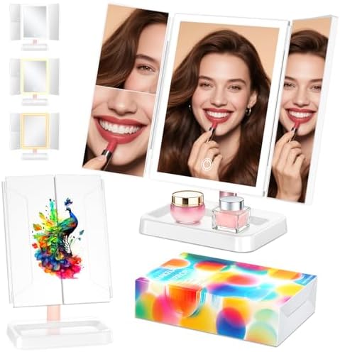 BERTHALESS Peacock Print Tabletop Rechargeable Lighted Vanity Mirror by BERTHALESS