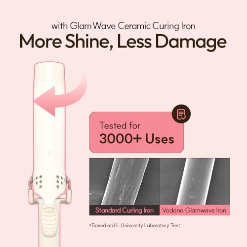 vodana GlamWave Ceramic Hair Curler 1.4 inch - Shiny & Damage-Free Natural Waves with All-Day Hold | Advanced Double Ceramic Coating with Rapid Instant Heat, Strawberry Cream - Image 4
