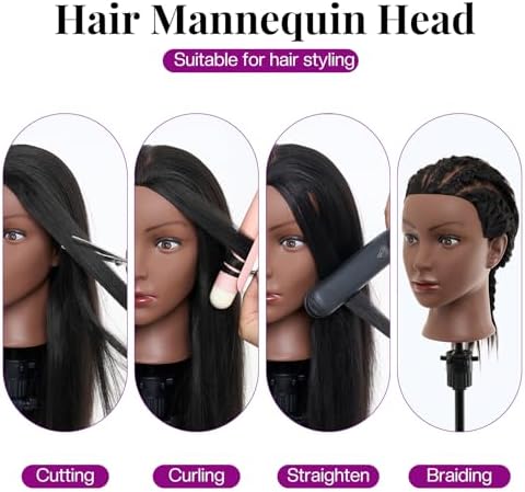 20-22" Mannequin Head,100% Real Human Hair Mannequin Head, Braiding Cosmetology Manikin Doll Head for Hair Styling Training with Table Clamp,Braiding Set(Light brown) Hair Extensions - Image 4