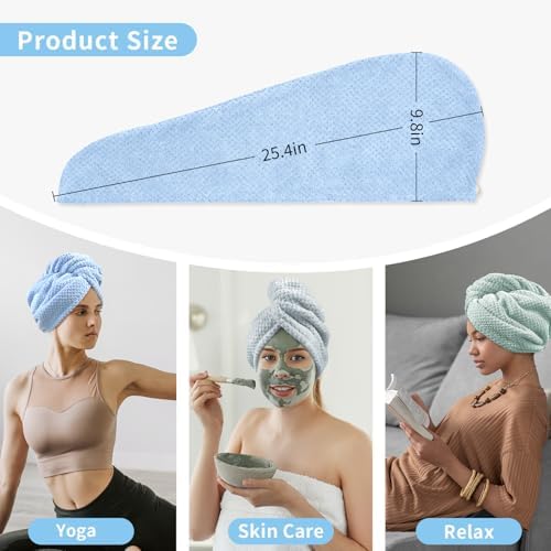 my novel things 3 Pack Microfiber Hair Towel Wrap for Women 25.4"x9.8", Super Absorbent Hair Towel Wrap, Quick Dry Hair Towels with Button for Curly Hair Anti Frizz (Blue,Green,Gray) - Image 7