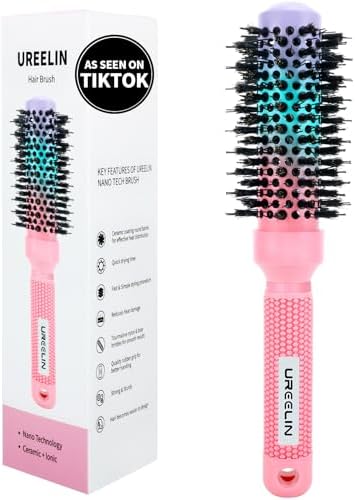 UREELIN Round Brush for Blow Out - 1.3 Inch Small Nano Thermal Ceramic & Ionic with Boar Bristles - Salon Blow Drying Hair Brush for Drying,Volumizing, Curling, Shine & Smooth Styling by UREELIN
