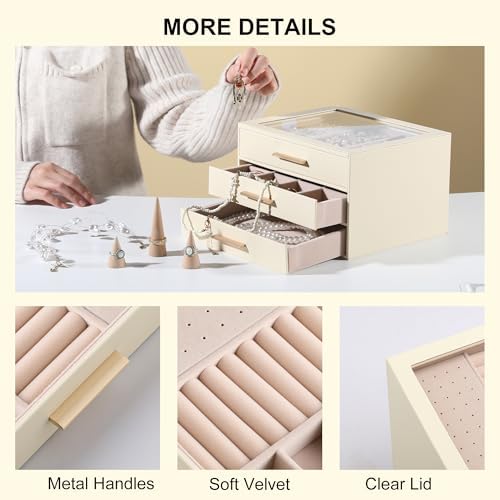 Frebeauty Jewelry Box for Women,Clear Lid Jewelry Organizer with 3 Drawers - Image 4