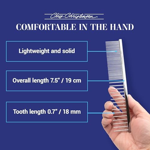 Chris Christensen 003 7.5 in. F/XC Greyhound-Style Butter Comb, Groom Like a Professional, Rounded Corners Prevent Friction and Breakage, Solid Brass Spin with Steel Teeth, Chrome Finish. - Image 6