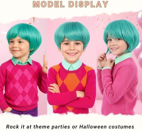PUREHAIR Kids Short Green Wig with Tattoos for Boys Costume - Image 7