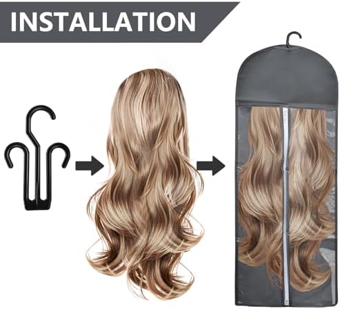 5Pcs 31.5in Hair Extension Holder Wig Storage Bag with Hanger, Grey - Image 3