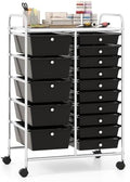 Giantex 15 Drawer Rolling Storage Cart Tools Scrapbook Paper Office School Organizer, Black by Giantex