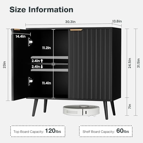 Vrullu Modern Storage Cabinet, Black Sideboard and Buffet Storage, Wood Accent Cabinet for Living Room, Hallway, Entryway, Dining Room (1, Black+Gold) - Image 3