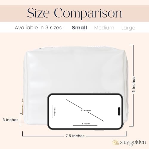 Stay Golden Luxury Insulated Makeup Bag for Women – Heat-Resistant Vegan Leather Cosmetic Case for Hot Car, Pool, Travel & Skincare, Waterproof | White, Silver Zipper, Small (7.5 x 5 x 3 in) - Image 5