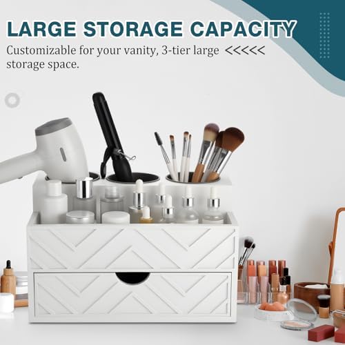 Hair Tool Organizer Countertop with Drawer Blow Dryer Holder, White - Image 6