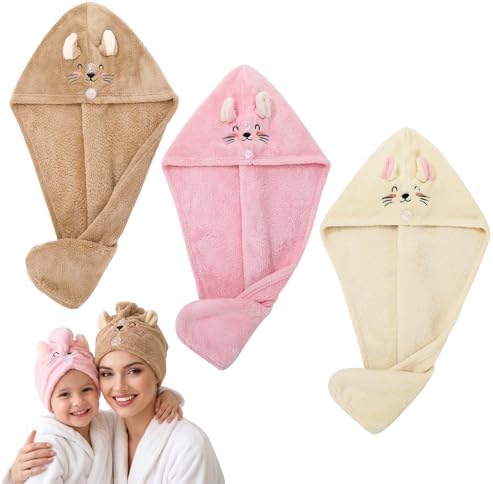 3 Pack Microfiber Hair Towel Wrap for Kids, Hair Drying Turbans by Angirlish