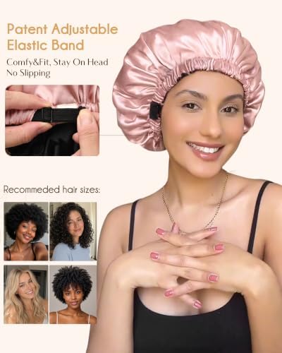 YANIBEST Adjustable Satin Bonnet to Reduce Frizz, Silk Feeling Hair Wrap - Image 3